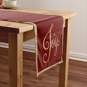 Camino De Mesa Corto "Alegría" Red Gold Script Elegantes Navidades vac