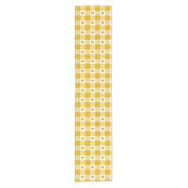 Camino De Mesa Corto Amarillo Mostaza Corazón Cuadros Color Retro