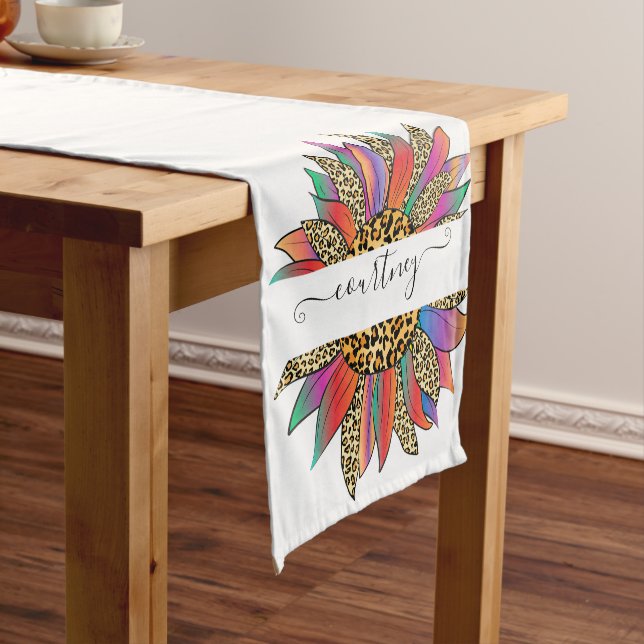 Camino De Mesa Corto Arcoíris e impresión de leopardo personalizada   (In Situ)