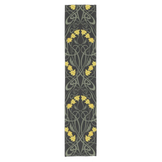Camino De Mesa Corto Art Nouveau Narcisos Amarillos y Tallos Negro