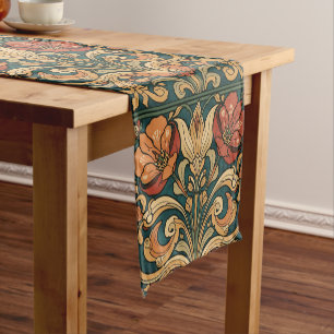 Camino De Mesa Corto Arte Antiguo Deco Majólica Floral Artesano Nouveau