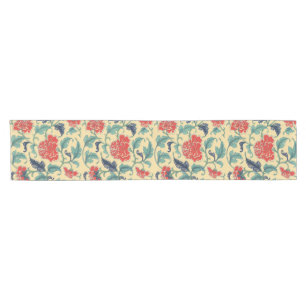 Camino De Mesa Corto Arte Antiguo Nouveau Chino Rojo Floral Chinoiserie