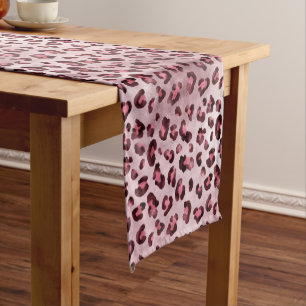 Camino De Mesa Corto Arte de estampado de leopardo rosa Textura de pelo