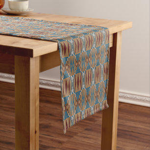Camino De Mesa Corto Arte Mosaico Tribal Marrón Taupe Azul Verde Teal R