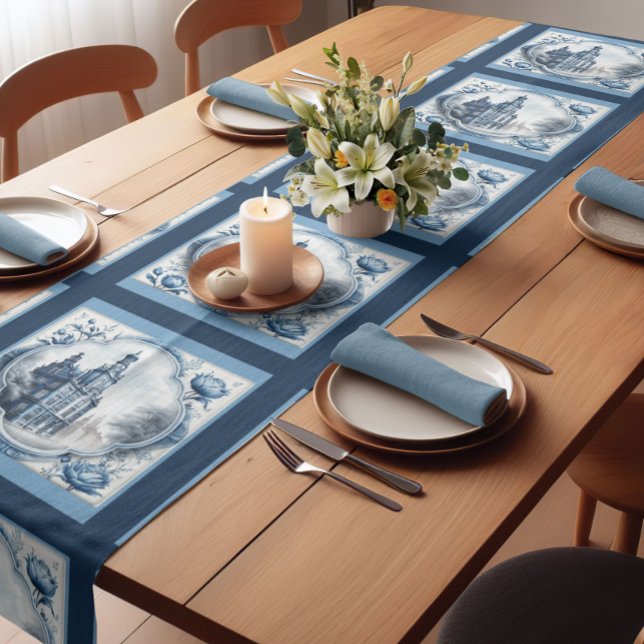 Camino De Mesa Corto Asombroso palacio floral chinoiserie toile monogra (Subido por el creador)