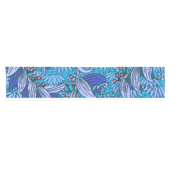 Camino De Mesa Corto Azul Floral Antiguo Boho Moderno (Horizontal)
