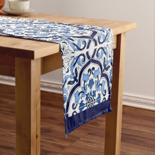 Camino De Mesa Corto Azul Ornate Floral Mediterráneo Tile Siciliano