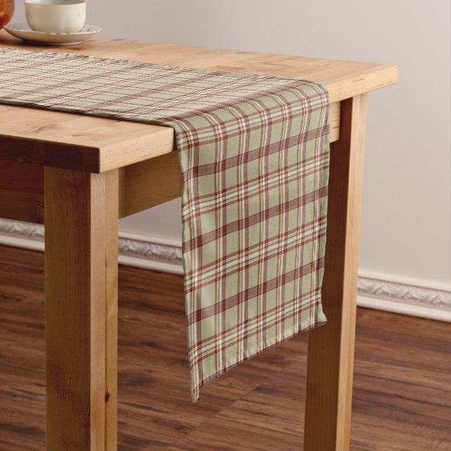 Camino De Mesa Corto Beige Burgundy White Plaid Classic Table Runner (In Situ)
