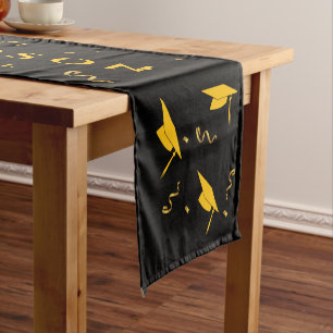 Camino De Mesa Corto Black Yellow 2025 Graduation Felicitaciones Fiesta