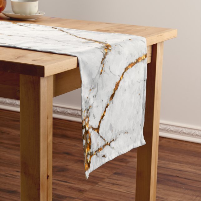 Camino De Mesa Corto Blanco y mármol del oro (In Situ)