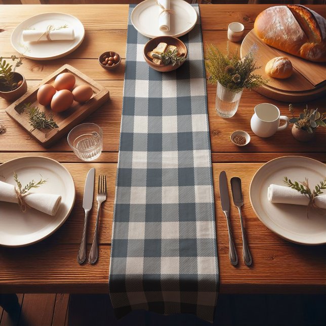 Camino De Mesa Corto Blue Farmhouse Buffalo Plaid (Subido por el creador)