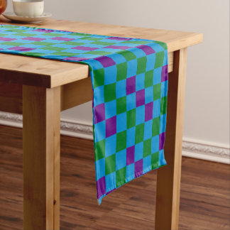 Camino De Mesa Corto Blue Green Purple Checkered Pattern Design 