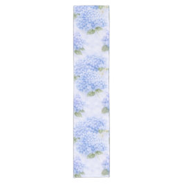 Camino De Mesa Corto Blue Hydrangea Watercolor Coastal Table Runner