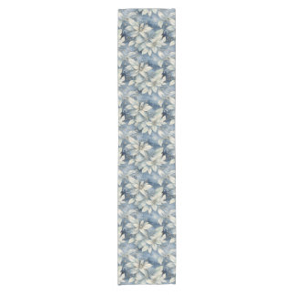Camino De Mesa Corto Blue Poinsettia Elegance Silver y Blue Winter