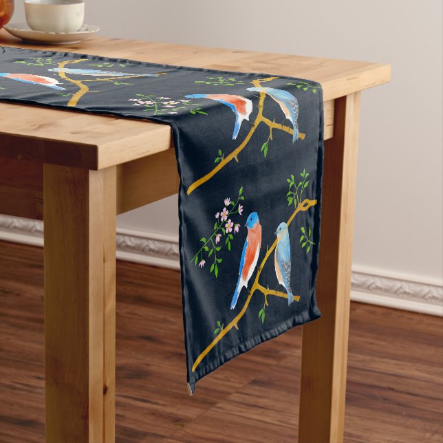 Camino De Mesa Corto Bluebirds Dark Blue Table Runner (In Situ)
