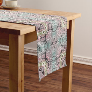 Camino De Mesa Corto Blush Rosa Azul Verde Negro Arte Tribal