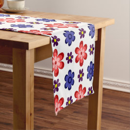 Camino De Mesa Corto Boho Blue Purple Red Flowers Small Table Runner