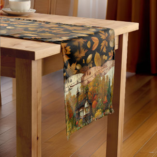 Camino De Mesa Corto Bonito Foliage Watercolor Otoño Árboles de algodón