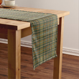 Camino De Mesa Corto Bosque Antiguo Plaid de Tartán Verde Naranja Oxida