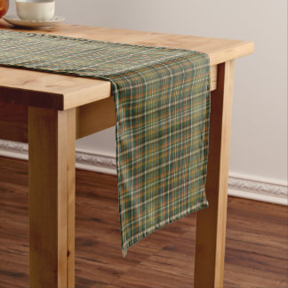 Camino De Mesa Corto Bosque Antiguo Plaid de Tartán Verde Naranja Oxida