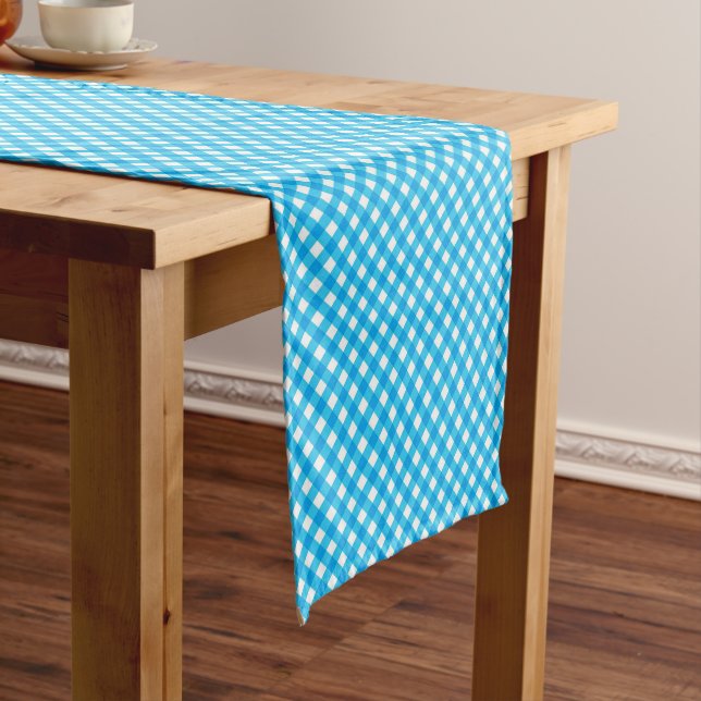 Camino De Mesa Corto Bright Blue Gingham Pattern (In Situ)