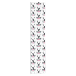 Camino De Mesa Corto Cabeza de ciervo negro con flores y montañas rosas