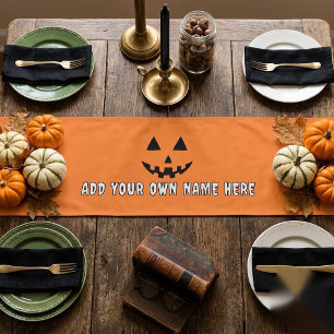 Camino De Mesa Corto Calabaza Naranja Personalizada de Halloween con Tu