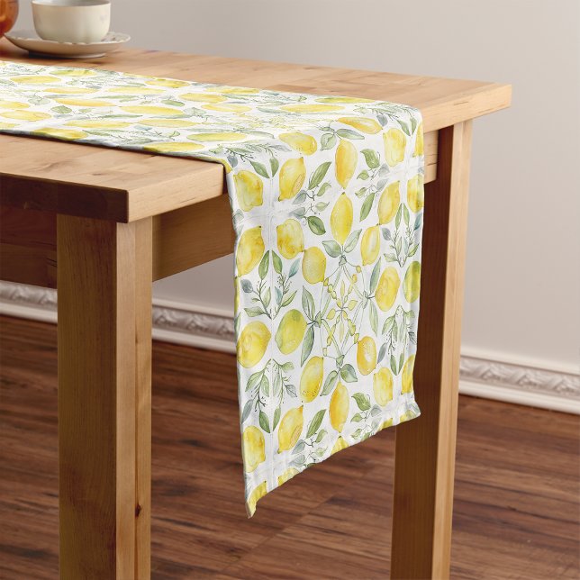 Camino De Mesa Corto Caminito de mesa de limones (Watercolor Citrus Lemon Botanical Bridal Shower Table Runner by Painted Paperie)