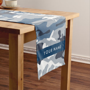 Camino De Mesa Corto Camuflaje Azul Nieve Invernal Personaliza tu nombr