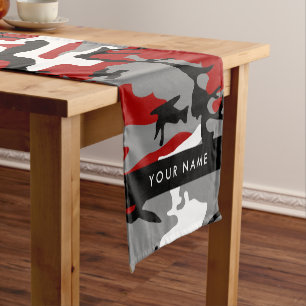 Camino De Mesa Corto Camuflaje rojo y gris Tu nombre Personaliza