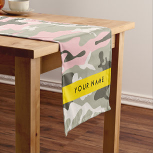 Camino De Mesa Corto Camuflaje rosa y verde Personaliza tu nombre