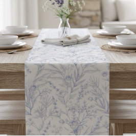 Camino De Mesa Corto Casa de campo Botánica Azul y Blanco