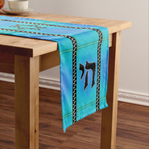 Camino De Mesa Corto Chai Tea Fiesta Flair - Turquesa, negro y plateado