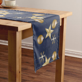 Camino De Mesa Corto Christmas Party Golden Ornaments Navy Blue Elegant