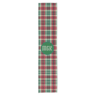 Camino De Mesa Corto Christmas Tartan Plaid Table Runner with Monogram
