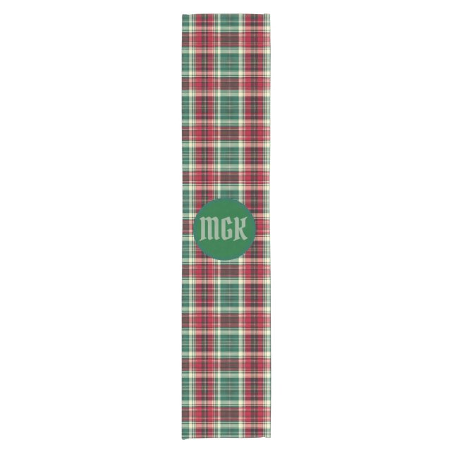 Camino De Mesa Corto Christmas Tartan Plaid Table Runner with Monogram (Anverso)