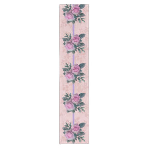 Camino De Mesa Corto Cintas de lavanda de rosas rosadas vintage Dámpara