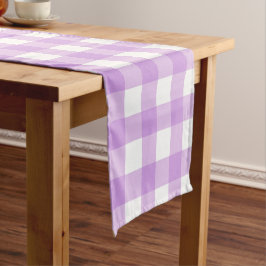 Camino De Mesa Corto Clásico Gingham Check Plaid Pattern Lilac