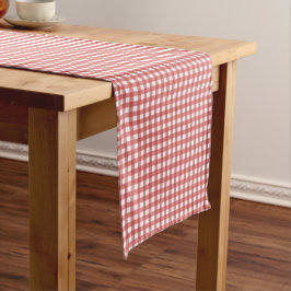 Camino De Mesa Corto Clásico Gingham Rojo y Blanco