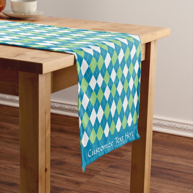 Camino De Mesa Corto Clásico Retro Azul Lime Verde Argyle Diamant (In Situ)