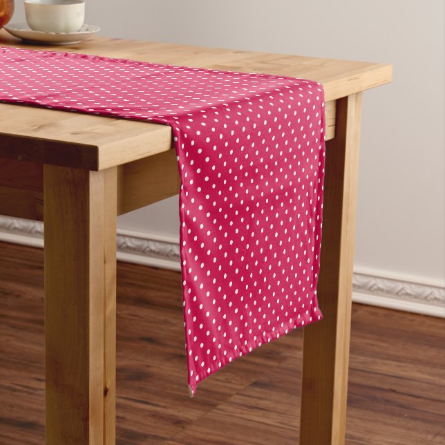 Camino De Mesa Corto Classic Polka Dot White - Raspberry Red (In Situ)