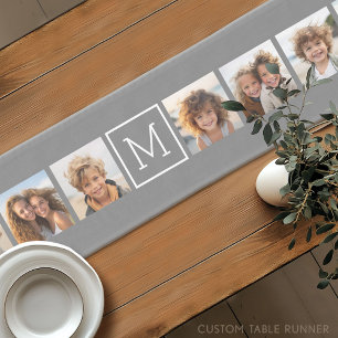 Camino De Mesa Corto Colage de fotos personalizado con monograma en bla