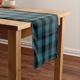 Camino De Mesa Corto Color del personalizado Negro Azul Gingham Patrón