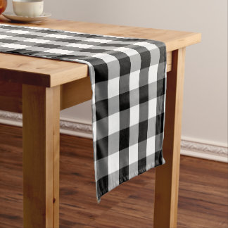 Camino De Mesa Corto Color del personalizado Negro Blanco Gingham Check