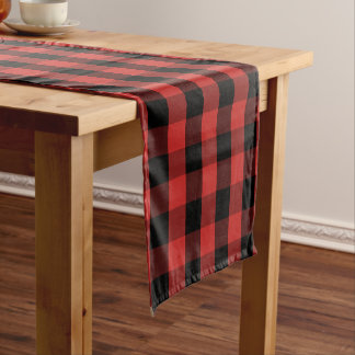 Camino De Mesa Corto Color del personalizado Negro Rojo Gingham Check P