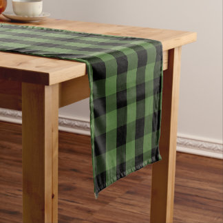 Camino De Mesa Corto Color del personalizado Negro Verde Gingham Check