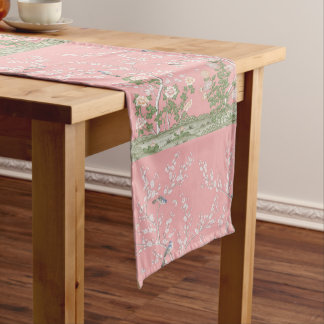 Camino De Mesa Corto Comedor moderno y floral de Chinoiserie rosa