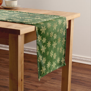 Camino De Mesa Corto Copos de invierno de papel de aluminio verde y dor