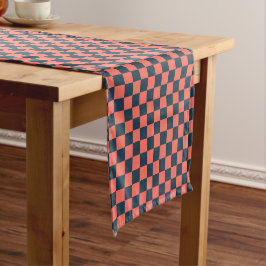 Camino De Mesa Corto Coral and navy checkerboard pattern
