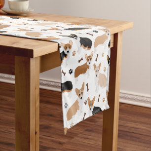 Camino De Mesa Corto Corgi Perro Paws and Bones Corto Table Runner